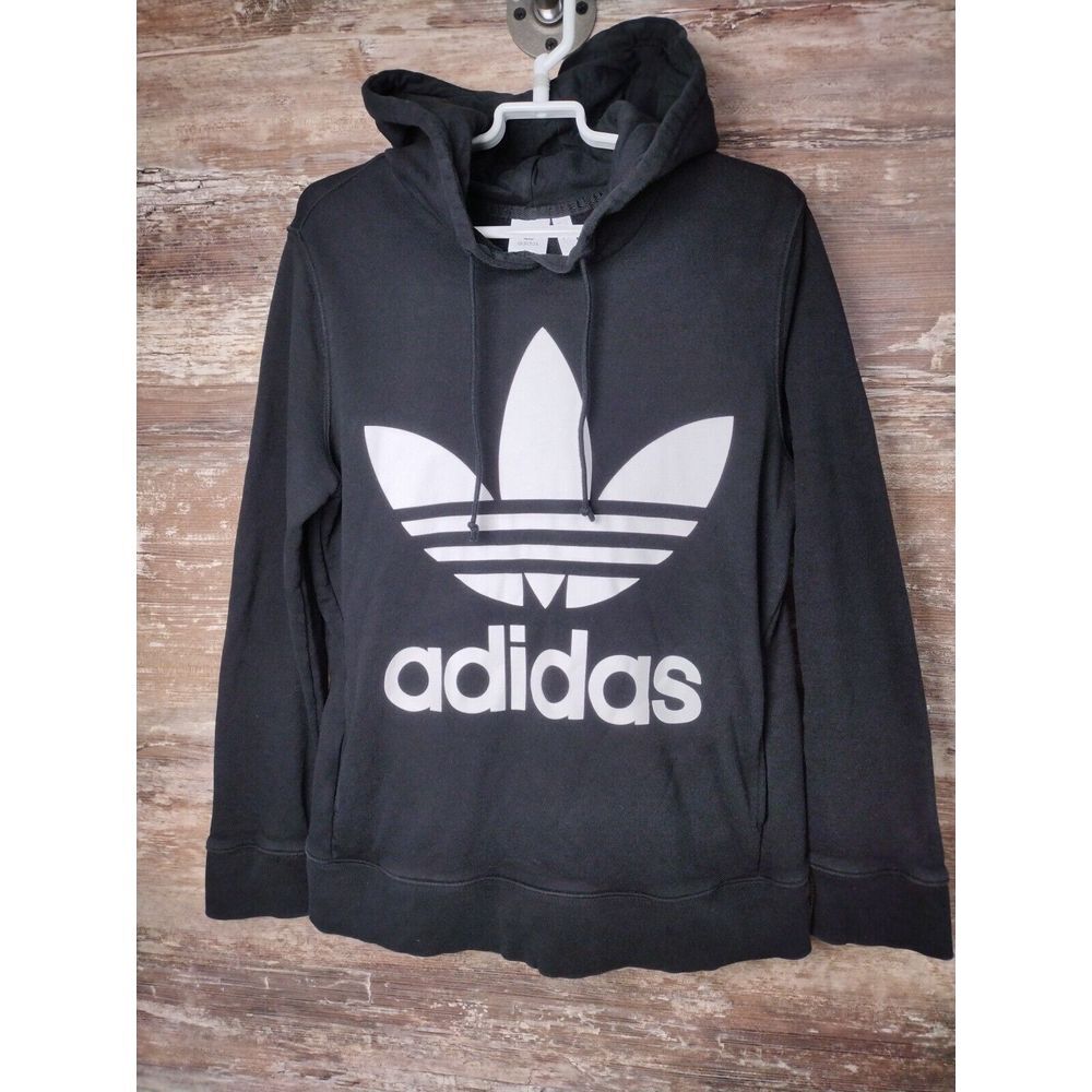 Adidas Originals Hoodie Huge‎ Trefoil Logo Black Mens Size M Kangaroo Pouch VTG?